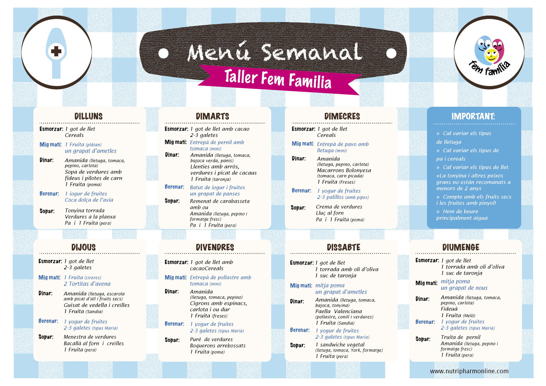 Menus semanales equilibrados para toda la familia